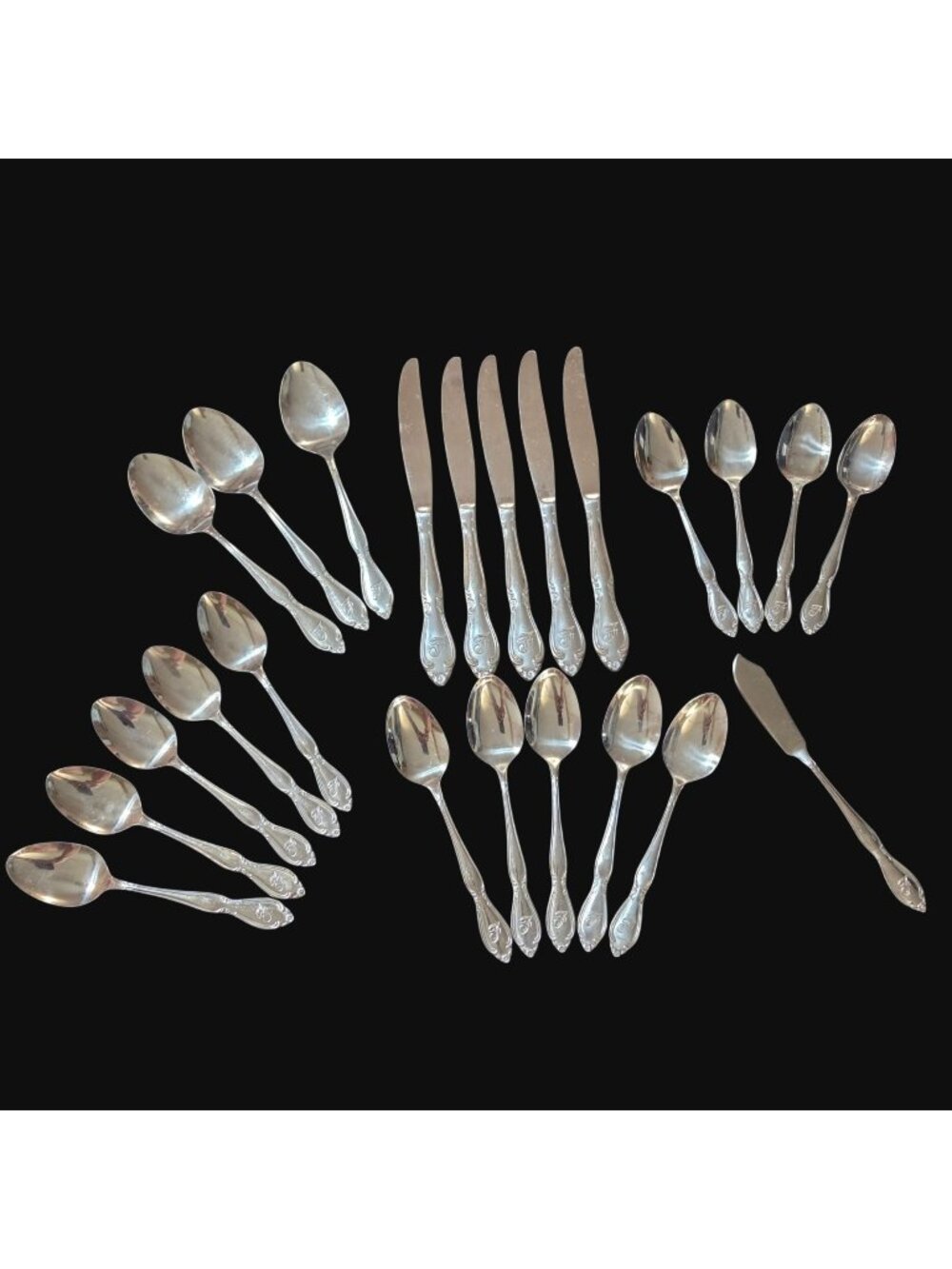 Vtg 23 Pc Stainless Flatware Lot Affection Pattern Taiwan Monogram " F "
